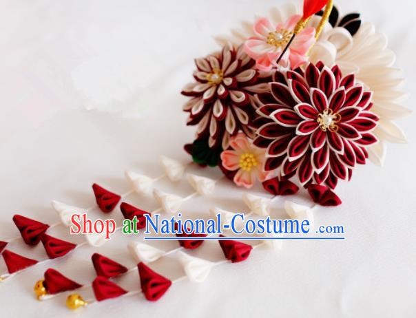 Asian Japan Geisha Wine Red Chrysanthemum Hairpins Japanese Traditional Hair Accessories for Women