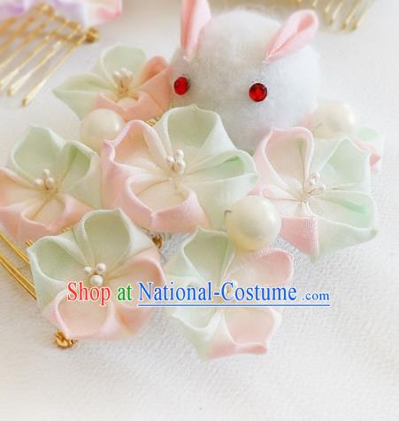 Asian Japan Geisha Green Sakura Rabbit Hair Claw Japanese Traditional Hair Accessories for Women