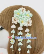 Asian Japan Traditional Geisha Green Flowers Tassel Hairpins Japanese Kimono Hair Accessories for Women