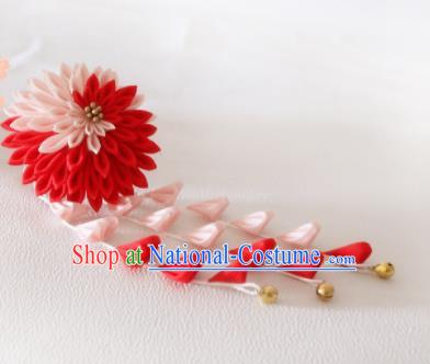 Japanese Traditional Hair Accessories Asian Japan Geisha Red Chrysanthemum Tassel Hairpins for Women