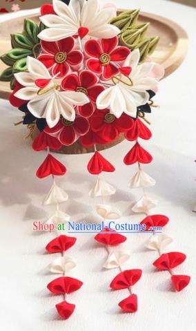 Asian Japan Geisha Red Sakura Tassel Hair Claw Japanese Traditional Hair Accessories for Women