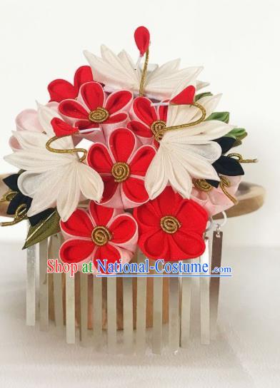 Asian Japan Geisha Red Sakura Hair Claw Japanese Traditional Hair Accessories for Women