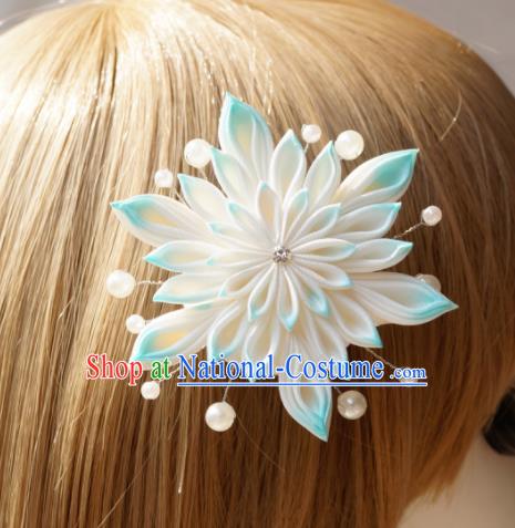 Asian Japan Traditional Geisha Blue Chrysanthemum Hair Claw Japanese Kimono Hair Accessories for Women