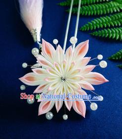 Asian Japan Traditional Geisha Pink Chrysanthemum Tassel Hairpins Japanese Kimono Hair Accessories for Women