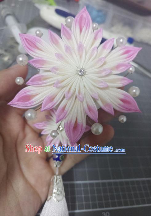 Asian Japan Traditional Geisha Lilac Chrysanthemum Tassel Hairpins Japanese Kimono Hair Accessories for Women