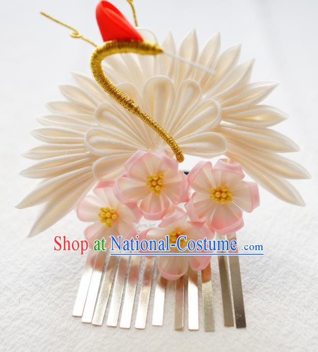 Asian Japan Traditional Geisha Silk Crane Hair Claw Hairpins Japanese Kimono Hair Accessories for Women