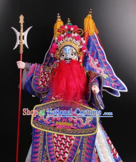 Traditional Chinese Handmade Purple Clothing General Puppet Marionette Puppets String Puppet Wooden Image Arts Collectibles