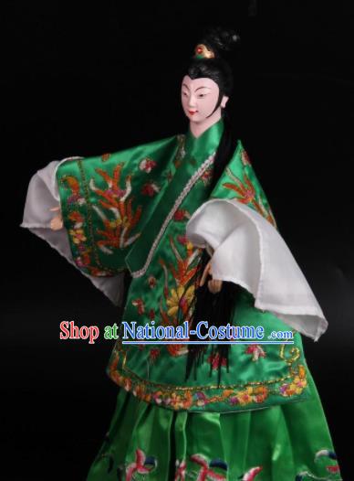 Traditional Chinese Green Dress Diva Puppet Marionette Puppets String Puppet Wooden Image Arts Collectibles