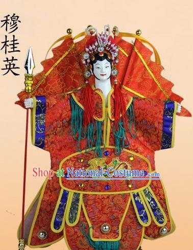 Chinese Traditional Female General Mu Guiying Marionette Puppets Handmade Puppet String Puppet Wooden Image Arts Collectibles