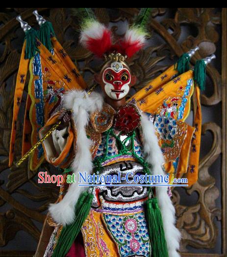 Traditional Chinese Yellow Handsome Monkey King Marionette Puppets Handmade Puppet String Puppet Wooden Image Arts Collectibles