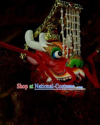 Traditional Chinese Handmade Red Dragon Head Puppet Marionette Puppets String Puppet Wooden Image Arts Collectibles