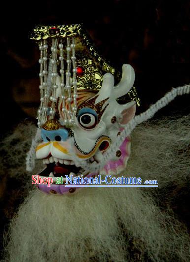 Traditional Chinese Handmade White Dragon Head Puppet Marionette Puppets String Puppet Wooden Image Arts Collectibles