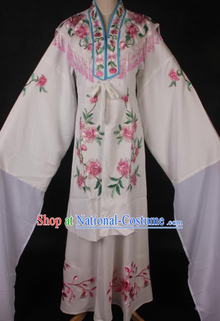 Traditional Chinese Shaoxing Opera Embroidered White Dress Ancient Peking Opera Diva Costume for Women