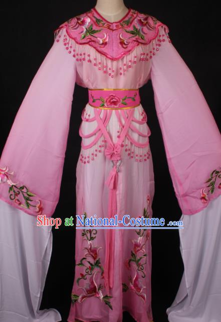 Traditional Chinese Shaoxing Opera Princess Embroidered Pink Dress Ancient Peking Opera Diva Costume for Women