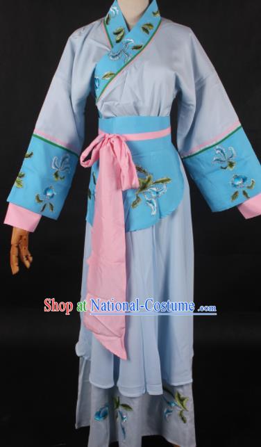 Chinese Traditional Shaoxing Opera Maidservant Blue Dress Ancient Peking Opera Servant Girl Costume for Women