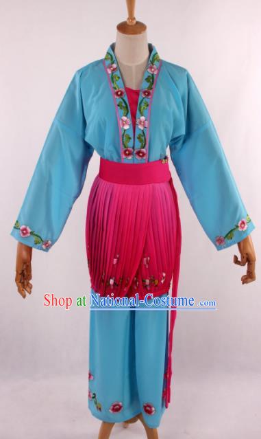 Chinese Traditional Beijing Opera Servant Girl Blue Clothing Ancient Peking Opera Young Lady Costume for Women