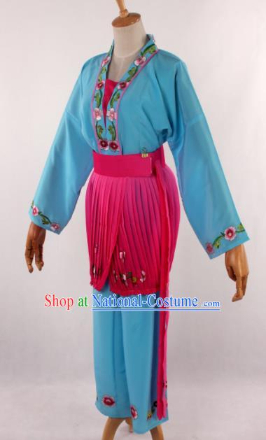 Chinese Traditional Beijing Opera Servant Girl Blue Clothing Ancient Peking Opera Young Lady Costume for Women