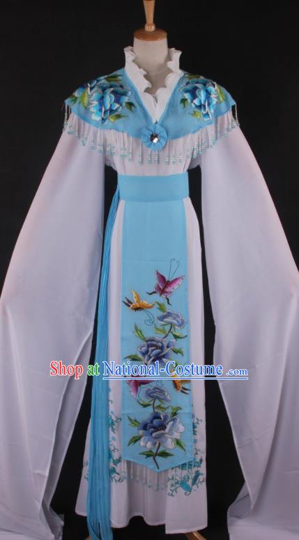 Professional Chinese Beijing Opera Princess Blue Dress Ancient Traditional Peking Opera Diva Costume for Women