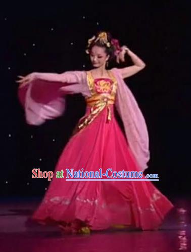 Traditional Chinese Classical Dance Gui Fei Zui Jiu Costume Beautiful Dance Drunkened Concubine Yang Rosy Dress for Women