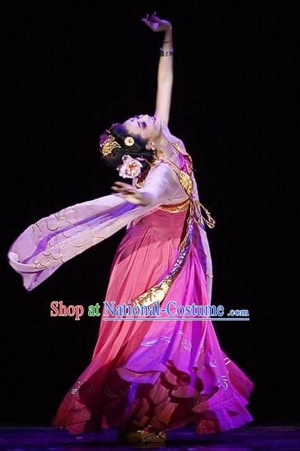 Traditional Chinese Classical Dance Gui Fei Zui Jiu Costume Beautiful Dance Drunkened Concubine Yang Rosy Dress for Women