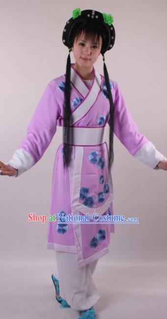 Professional Chinese Beijing Opera Servant Girl Purple Clothing Ancient Traditional Peking Opera Young Lady Costume for Women