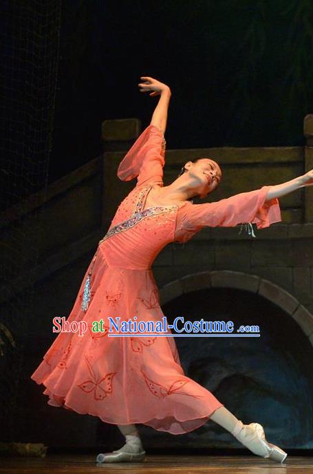 Traditional Chinese Classical Dance Liang Zhu Costume Butterfly Lovers Stage Show Beautiful Dance Pink Dress for Women