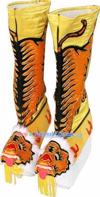 Traditional Chinese Beijing Opera Takefu Yellow Boots Handmade Ancient General Tiger Shoes for Men