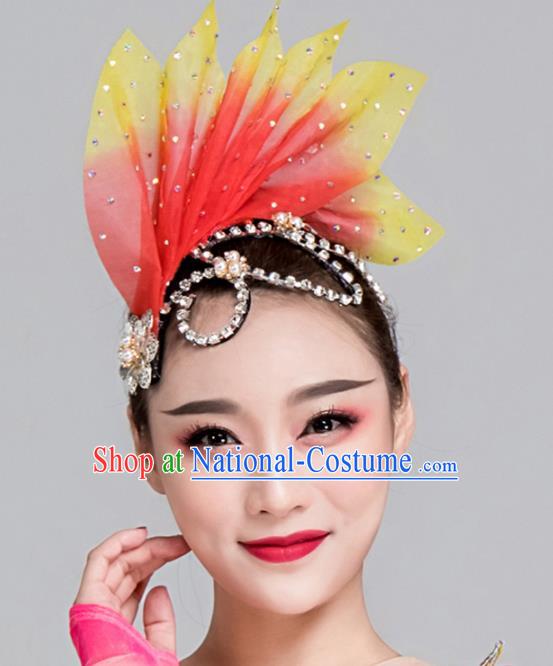 Traditional Chinese Folk Dance Red Leaf Hair Clasp Fan Dance Yanko Dance Headwear for Women