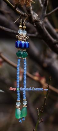 Chinese Ancient Princess Ear Accessories Traditional Hanfu Blue Beads Tassel Earrings for Women