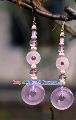 Chinese Ancient Princess Pink Ring Ear Accessories Traditional Hanfu Earrings for Women