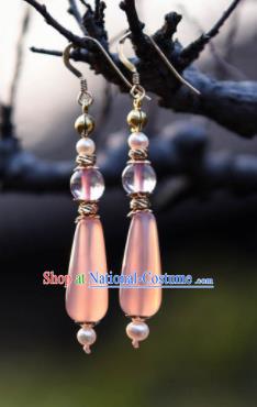 Chinese Ancient Princess Pink Ear Accessories Traditional Hanfu Earrings for Women