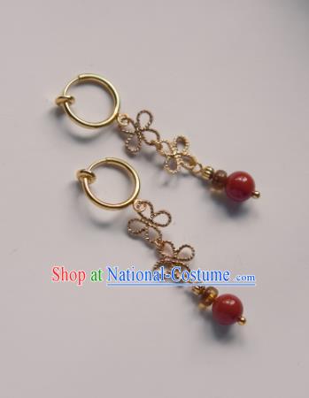 Chinese Ancient Princess Red Bead Ear Accessories Traditional Hanfu Earrings for Women