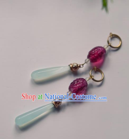 Chinese Ancient Princess Purple Crystal Ear Accessories Traditional Hanfu Earrings for Women