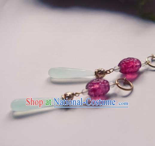 Chinese Ancient Princess Purple Crystal Ear Accessories Traditional Hanfu Earrings for Women