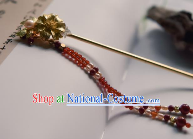 Chinese Ancient Princess Hair Accessories Traditional Hanfu Garnet Tassel Hairpins for Women