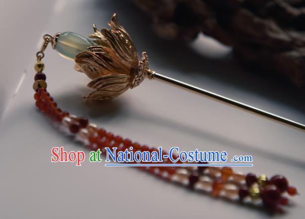 Chinese Ancient Princess Hair Accessories Traditional Hanfu Garnet Tassel Magnolia Hairpins for Women