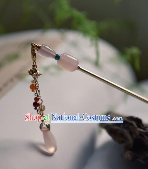 Chinese Ancient Princess Hair Accessories Traditional Hanfu Rose Quartz Tassel Hairpins for Women