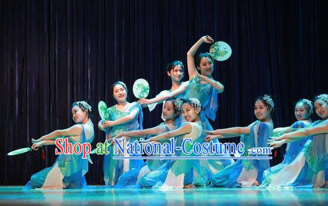 Beautiful Chinese Dance Flowers In Rain Fan Dance Costume Traditional Classical Dance Dress for Women