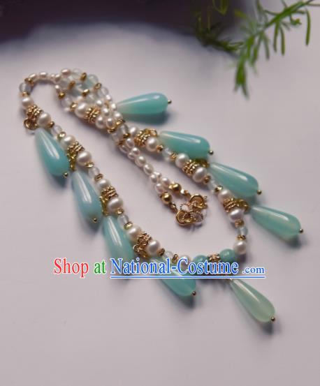 Chinese Ancient Princess Green Beads Jewelry Accessories Hanfu Tassel Necklace for Women