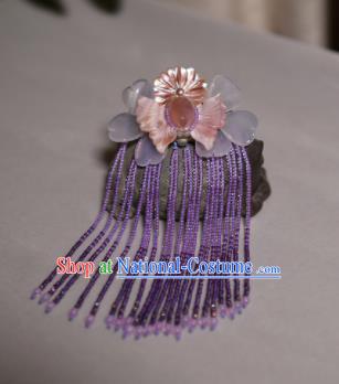 Chinese Ancient Princess Hair Accessories Purple Beads Butterfly Tassel Hair Claw Traditional Hanfu Hairpins for Women