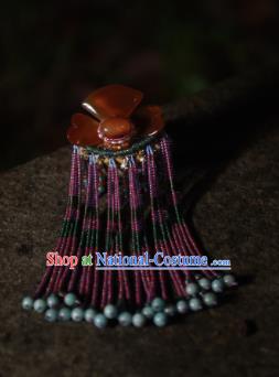 Chinese Ancient Princess Hair Accessories Pink Beads Tassel Hair Claw Traditional Hanfu Hairpins for Women