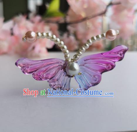 Chinese Ancient Princess Hair Accessories Traditional Hanfu Purple Butterfly Hairpins for Women