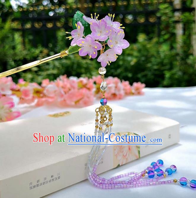 Chinese Ancient Princess Hair Accessories Traditional Hanfu Crape Myrtle Flowers Tassel Hairpins for Women