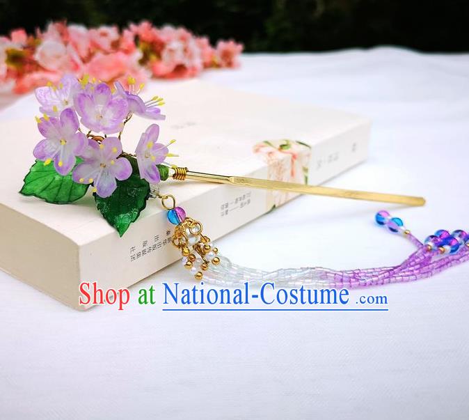 Chinese Ancient Princess Hair Accessories Traditional Hanfu Crape Myrtle Flowers Tassel Hairpins for Women