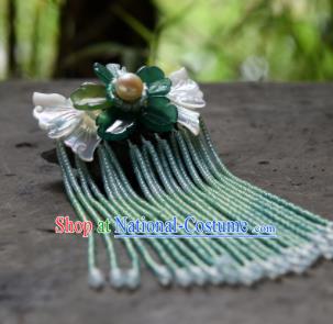 Chinese Ancient Princess Hair Accessories Green Beads Butterfly Tassel Hair Claw Traditional Hanfu Hairpins for Women