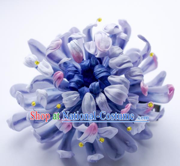 Japanese Kimono Hair Accessories Traditional Blue Chrysanthemum Hairpins for Women