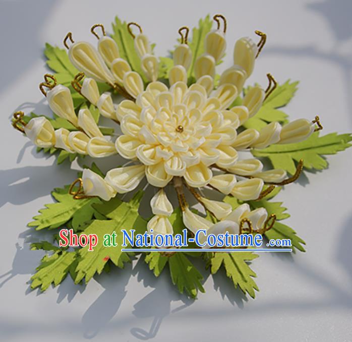 Japanese Geisha Kimono Yellow Chrysanthemum Hair Claw Hairpins Traditional Yamato Hair Accessories for Women