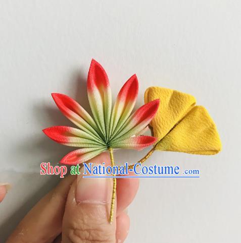 Japanese Geisha Kimono Ginkgo Leaf Hair Claw Hairpins Traditional Yamato Hair Accessories for Women