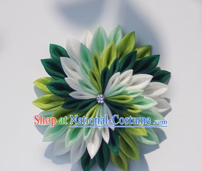 Japanese Geisha Kimono Green Chrysanthemum Hair Claw Hairpins Traditional Yamato Hair Accessories for Women