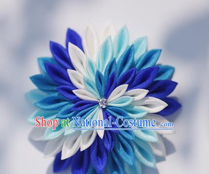 Japanese Geisha Kimono Blue Chrysanthemum Hair Claw Hairpins Traditional Yamato Hair Accessories for Women